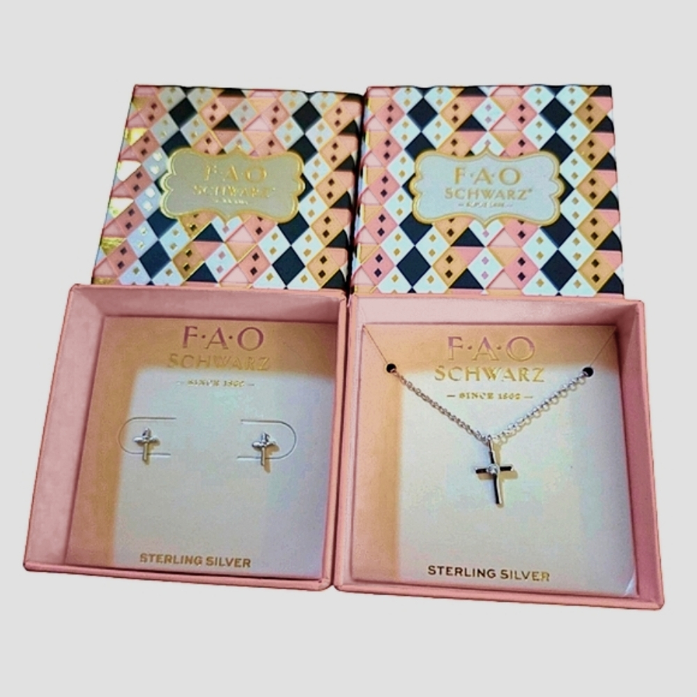 FAO Schwarz Sterling‎ Silver Jewelry Cross Set